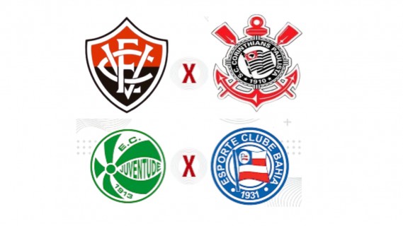 VITÓRIA ×CORINTHIANS ÁS ,16:30 /JUVENTUDE × BAHIA ÁS 19:00